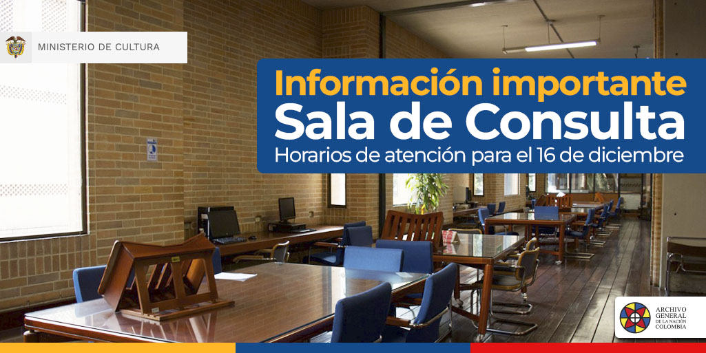 📣 #Atención 
El #AGNInforma que debido a temas administrativos, el próximo viernes 16 de diciembre no habrá servicio de consulta de documentos en la Sala de Investigación. Estas serán atendidas nuevamente a partir del lunes 19 de diciembre en su horario habitual.