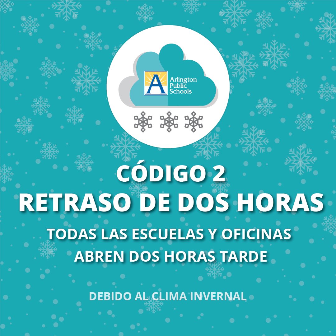 Todas las escuelas y oficinas abrirán dos horas más tarde el jueves 15 de diciembre. More/más: apsva.us