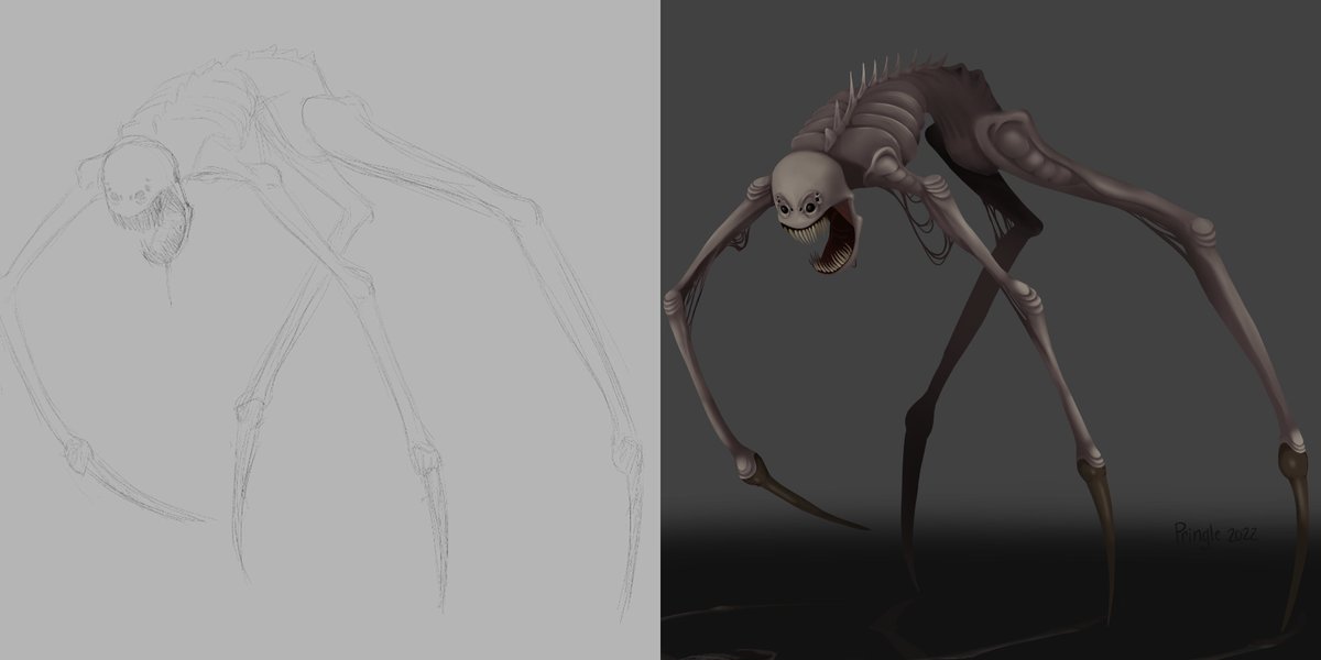 Pringle_Tringle's tweet photo. This was something based off of a friending's 3d model. This is just my take on the creature. here's a sketch and full render comparison.
#digitalart #smallartist #monster #friendshape https://t.co/0C6fIBrv8p