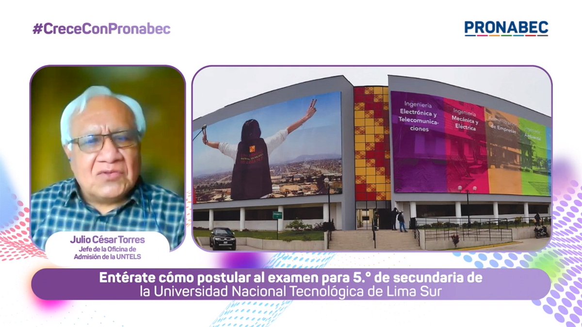 Pronabec's tweet photo. En esta edición de #CreceConPronabec conversamos con Julio César Torres, jefe de la Oficina de Admisión de la #UNTELS. Él nos contó todos los detalles sobre el examen de admisión que ofrecerán para 5.° de secundaria ➡ https://t.co/zUKHrJ2dbA 👏 https://t.co/iIHx5mcWj1