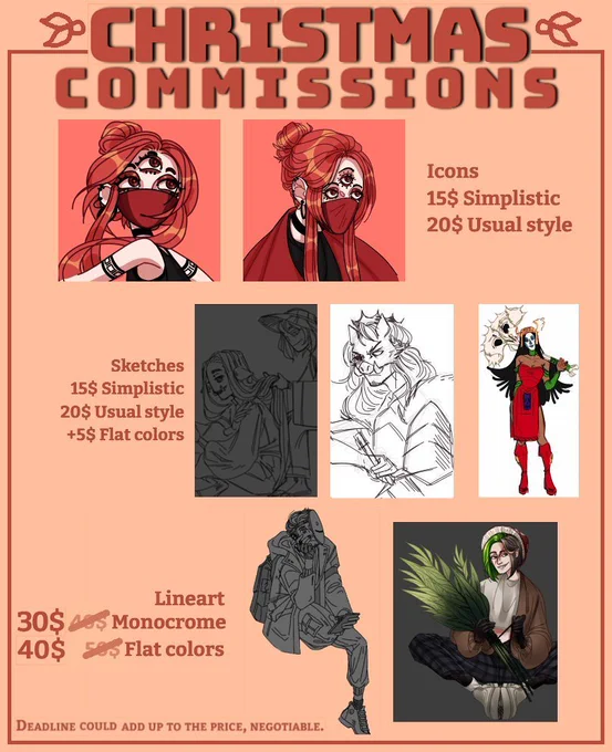 since #commissionsopen is trending here we go again
C0MMISSI0NS 0PEN AGAIN! :) Christmas edition!
Do you need a gift for someone or yourself? I can draw! :D 

Last slоts, DМ ME!
More info: https://t.co/ib4iytZTKQ 