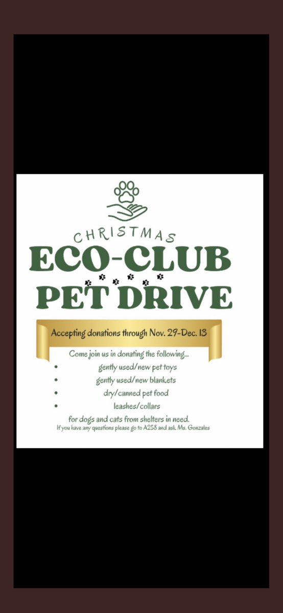 Soto_ECOCATS's tweet photo. ECO Club is extending our pet drive until Friday… please bring any donations to our box by the LGI room. Your donations are much appreciated! @NISDSotomayor https://t.co/i5TeS0fea9
