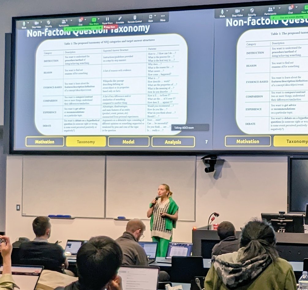 Johanne (@jtrippas) on Twitter photo A #sigir2022 paper presented at <a href="/AusDocCompSymp/">Australasian Document Computing Symposium</a> by <a href="/BlinovaValeriia/">Valeriia Blinova</a>, "a Non-factoid question-answering taxonomy"
<a href="/rmit_cidda/">RMIT Centre for Info Discovery & Data Analytics</a> <a href="/ResearchRMIT/">RMIT Research</a> <a href="/RMITComputing/">RMIT School of Computing Technologies</a> #adcs2022 A #sigir2022 paper presented at <a href="/AusDocCompSymp/">Australasian Document Computing Symposium</a> by <a href="/BlinovaValeriia/">Valeriia Blinova</a>, "a Non-factoid question-answering taxonomy"
<a href="/rmit_cidda/">RMIT Centre for Info Discovery & Data Analytics</a> <a href="/ResearchRMIT/">RMIT Research</a> <a href="/RMITComputing/">RMIT School of Computing Technologies</a> #adcs2022