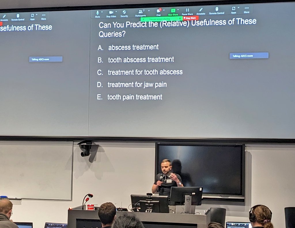 Johanne (@jtrippas) on Twitter photo An other #RMIT #sigir2022 paper at <a href="/AusDocCompSymp/">Australasian Document Computing Symposium</a> presented by <a href="/OlegZendel/">Oleg Zendel</a> "can users predict relative query effectiveness?"
<a href="/rmit_cidda/">RMIT Centre for Info Discovery & Data Analytics</a> <a href="/ResearchRMIT/">RMIT Research</a> <a href="/RMITComputing/">RMIT School of Computing Technologies</a> #adcs2022 <a href="/sculpepper/">J. Shane Culpepper</a> <a href="/IR_oldie/">Mark Sanderson</a> An other #RMIT #sigir2022 paper at <a href="/AusDocCompSymp/">Australasian Document Computing Symposium</a> presented by <a href="/OlegZendel/">Oleg Zendel</a> "can users predict relative query effectiveness?"
<a href="/rmit_cidda/">RMIT Centre for Info Discovery & Data Analytics</a> <a href="/ResearchRMIT/">RMIT Research</a> <a href="/RMITComputing/">RMIT School of Computing Technologies</a> #adcs2022 <a href="/sculpepper/">J. Shane Culpepper</a> <a href="/IR_oldie/">Mark Sanderson</a>