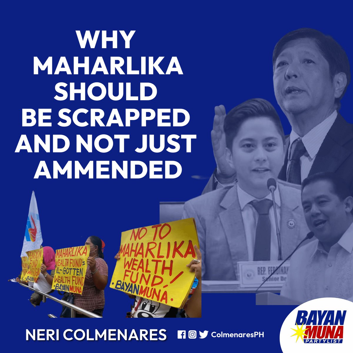 BayanMunaSMR's tweet image. 🧵 |  Why Maharlika Fund should be scrapped and not just amended? #NoToMaharlikaFund 

(Infographic credits to Neri Colmenares Twitter account)