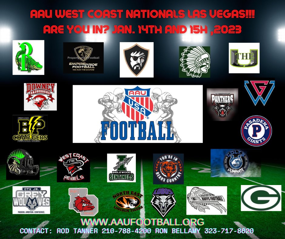 AAU Football (@aaufootball) on Twitter photo Are you in??
January 14th and 15th in Las Vegas!! AAU West Coast Nationals...GET READY it's going to be a GOOD one! π₯
So we'll ask again...are you in?
<a href="/TheRealAAU/">AAU Sports</a> #AAUFootball #AAUSports Are you in??
January 14th and 15th in Las Vegas!! AAU West Coast Nationals...GET READY it's going to be a GOOD one! π₯
So we'll ask again...are you in?
<a href="/TheRealAAU/">AAU Sports</a> #AAUFootball #AAUSports