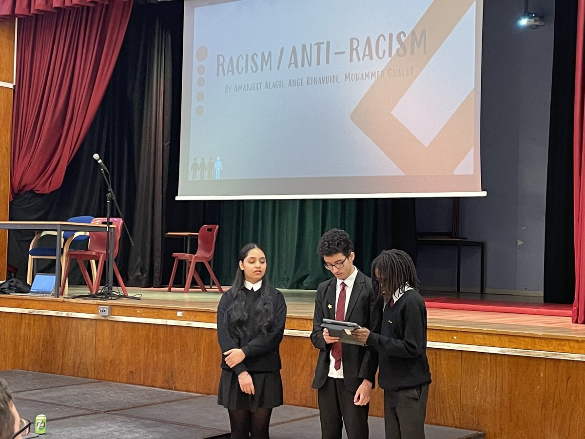 Well done to S3 pupils Amerjeet, Mohammed and Ange for sharing their presentation on Anti-Racism at this weeks school assemblies 👏🗣️📢