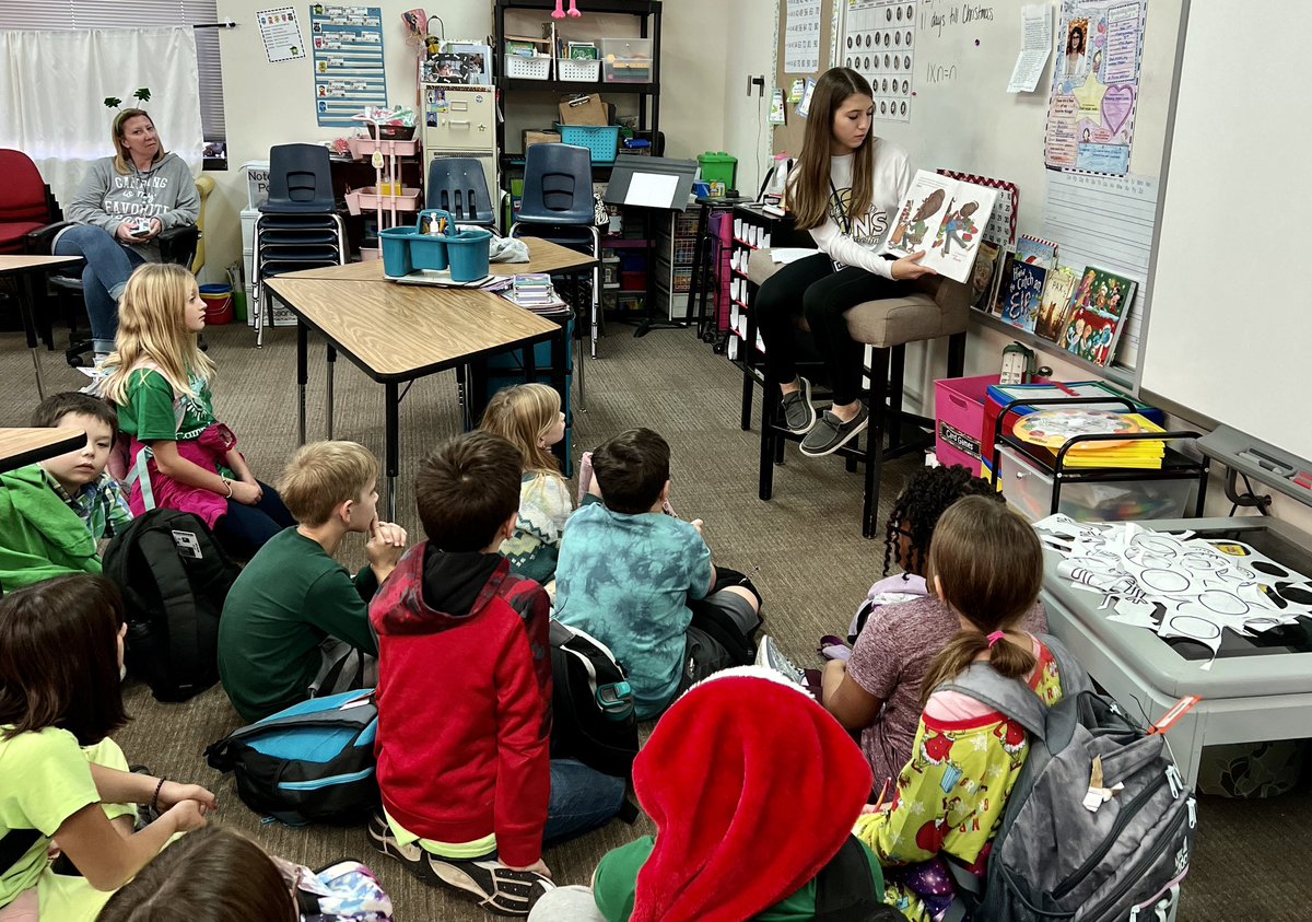 MontgomeryISD's tweet photo. LCHS Girls Basketball players, coaches & managers visited elementary campuses this afternoon to share the Christmas spirit and read a holiday book to students. Readers reading to little readers⦠and passing out candy canes. #OnePathTogether #BePremier @LakeCreekHS @LakeCreekGBB https://t.co/VB5jGHd5QF