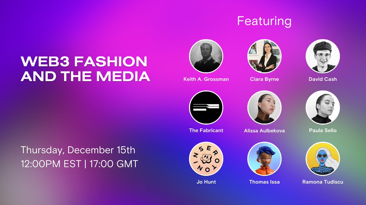 Thread: Here are the speakers that will be contributing to our Web3 Fashion in the Media Twitter Space:

x.com/i/spaces/1mrGm…