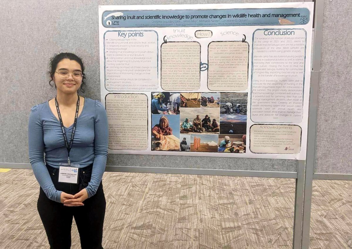 ITK_CanadaInuit's tweet image. Quviasugutivaqput Christina Uquutaq Lock of Kuujjuaq for winning the inaugural Inuit poster award from @ArcticNet &amp;amp; @ITK_CanadaInuit at #ASM2022 
Nakummek for telling us about Marralik-Ungunniavik Camp &amp;amp; your beluga research