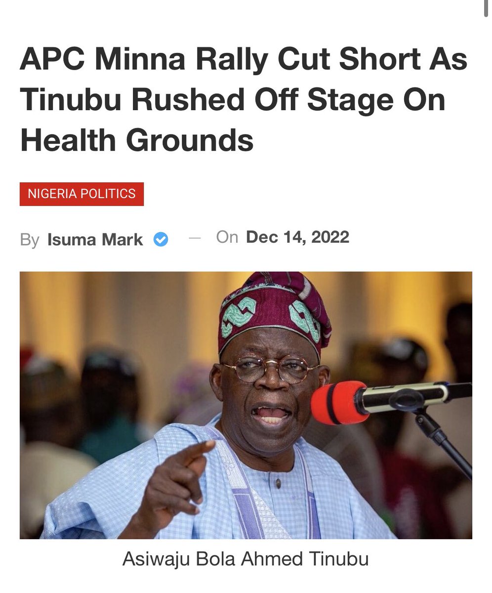 517p705's tweet photo. APC Minna Rally Cut Short As Tinubu Rushed Off Stage On Health Grounds.

We don’t want another disaster for president.
Vote LP.

#apcpcc #hausa #kogi #Arisetv https://t.co/KKH0dC42aY