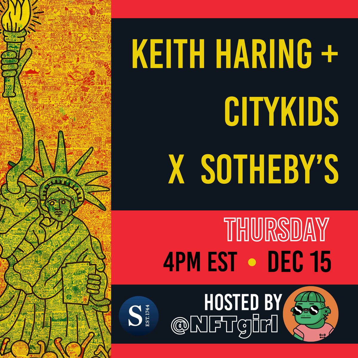 Join us tomorrow for the first ever <a href="/CityKids_NYC/">CityKids</a> x <a href="/Sothebys/">Sotheby's</a> space hosted by <a href="/NFTgirl/">NFTGirl</a>! 🤝

When : 4pm EST, Thursday, Dec 15th
Where : x.com/i/spaces/1eaKb…