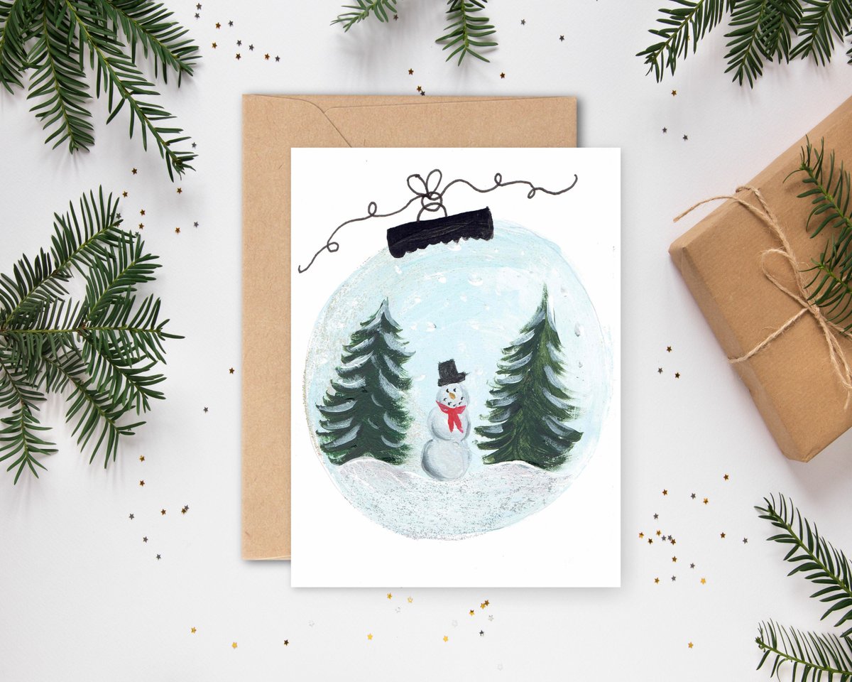 Thanks for the kind words! ★★★★★ 'The cards were so cute and well made! It also came in very cute packaging. I will be ordering more 😍' joanna etsy.me/3FtS9oi #etsy #white #blue #holidaycard #christmascard #snowglobecard #snowmancard #ornamentcard #ornamentpos