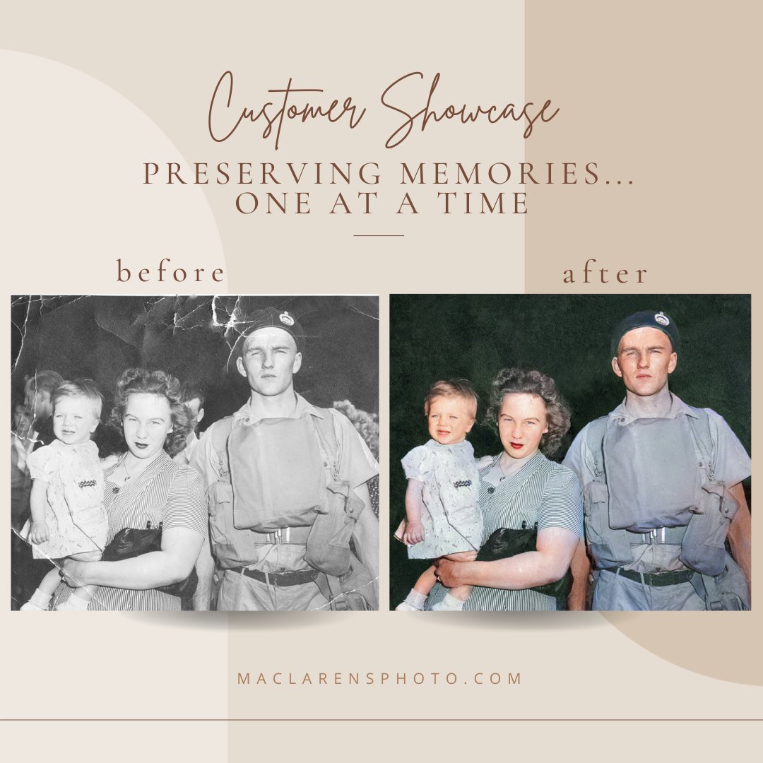 MaclarensPhoto's tweet photo. Customer Showcase: Preserving memories...one at a time #CustomerShowcase #Photography #MaclarensPhotoLab #ColourRestoration https://t.co/4o5tt7g0aQ