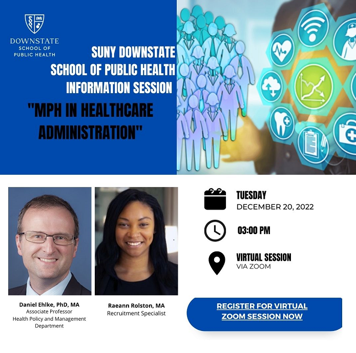 Please JOIN US on Tuesday, 12/20 at 3pm virtually for the #SUNYDownstate School of #PublicHealth #InformationSession! Pre-register for FREE @ om.us/meeting/regist… #downstatesph #Spring2023 #SPHInfoSession #MPH #DrPH #PublicHealthProgram #PublicHealthAdvancedCertificate