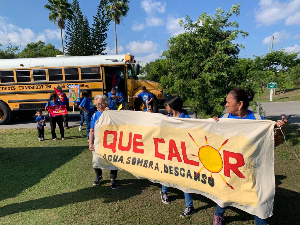 WeCount_Fl's tweet photo. On the way back, we visited our #SouthDade Commissioners @CommishDCH @kionnemcghee to hand deliver the Extreme Heat Action Plan! Our message: Listen to farmworkers & construction workers and pass a countywide standard now! No more heat deaths or illnesses! #WaterShadeRest https://t.co/GyNsFV4yTO
