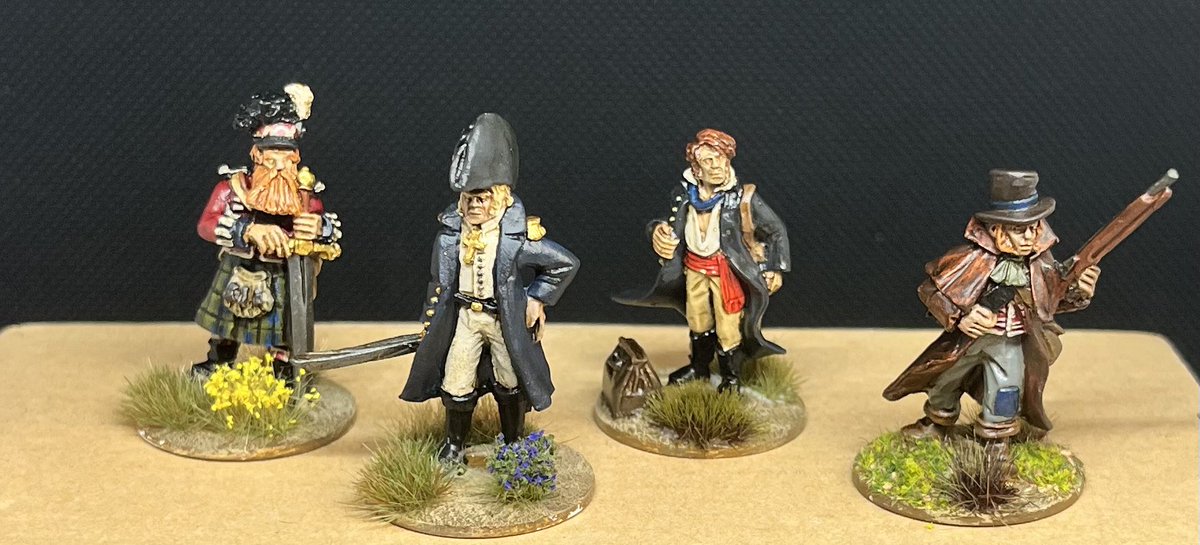 DMCFFD's tweet photo. First half of my British #SilverBayonet unit finished. Went with a Naval Captain, Highlander of the Black Watch, a Doctor, and a Veteran Hunter. #6mmrpc Figures by @NorthStarFigs https://t.co/3prDueRmJx