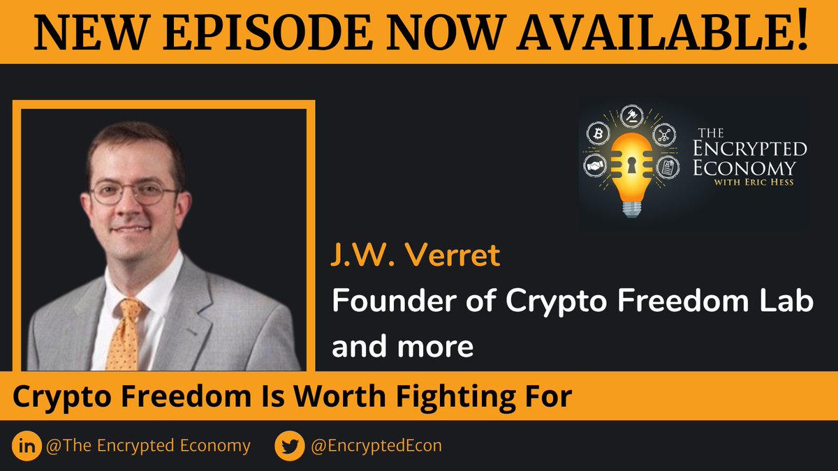 NEW EPISODE NOW AVAILABLE!

This week's special guest: <a href="/JWVerret/">BlockProf</a>, Founder of Crypto Freedom Lab and More joins us to discuss...

CRYPTO FREEDOM IS WORTH FIGHTING FOR

Tune in on your favorite #podcast app!
lnkd.in/eFkpZQgB

#FinancialPrivacy #CryptoPolicy #Crypto