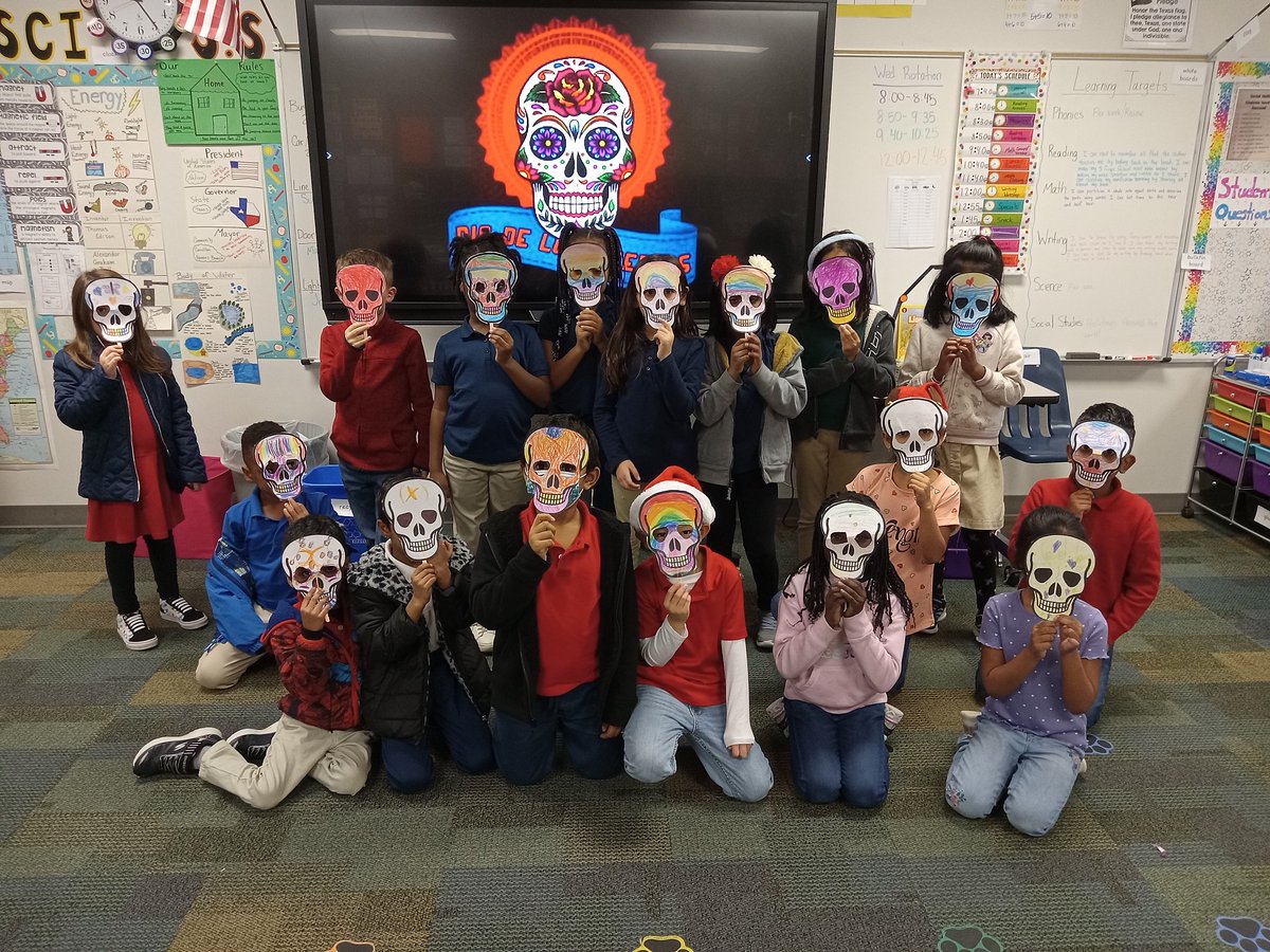 ColbysLeopards's tweet photo. Today, 1st grade took a trip around the world to learn about different holidays. In my room, they entered Mexico and learned about Dia de Los Muertos! @LaVillitaElem #diadelosmuertos #Mexico #holidayseason #travel #cfbproud https://t.co/vLmUgYAMqS