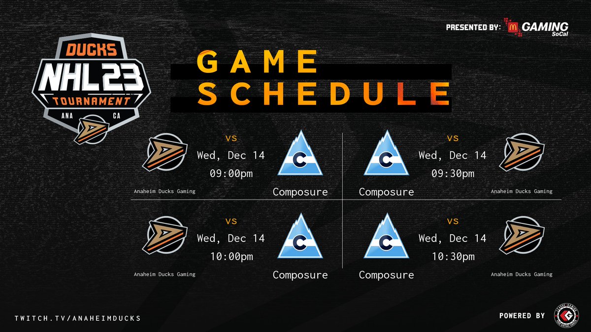 wet (@composurenhl) on Twitter photo Quarterfinals of the <a href="/NHLDucksGaming/">Anaheim Ducks Gaming</a> event tonight, starting at 9pm EST 🦆
Twitch.tv/xTendy29 Quarterfinals of the <a href="/NHLDucksGaming/">Anaheim Ducks Gaming</a> event tonight, starting at 9pm EST 🦆
Twitch.tv/xTendy29
