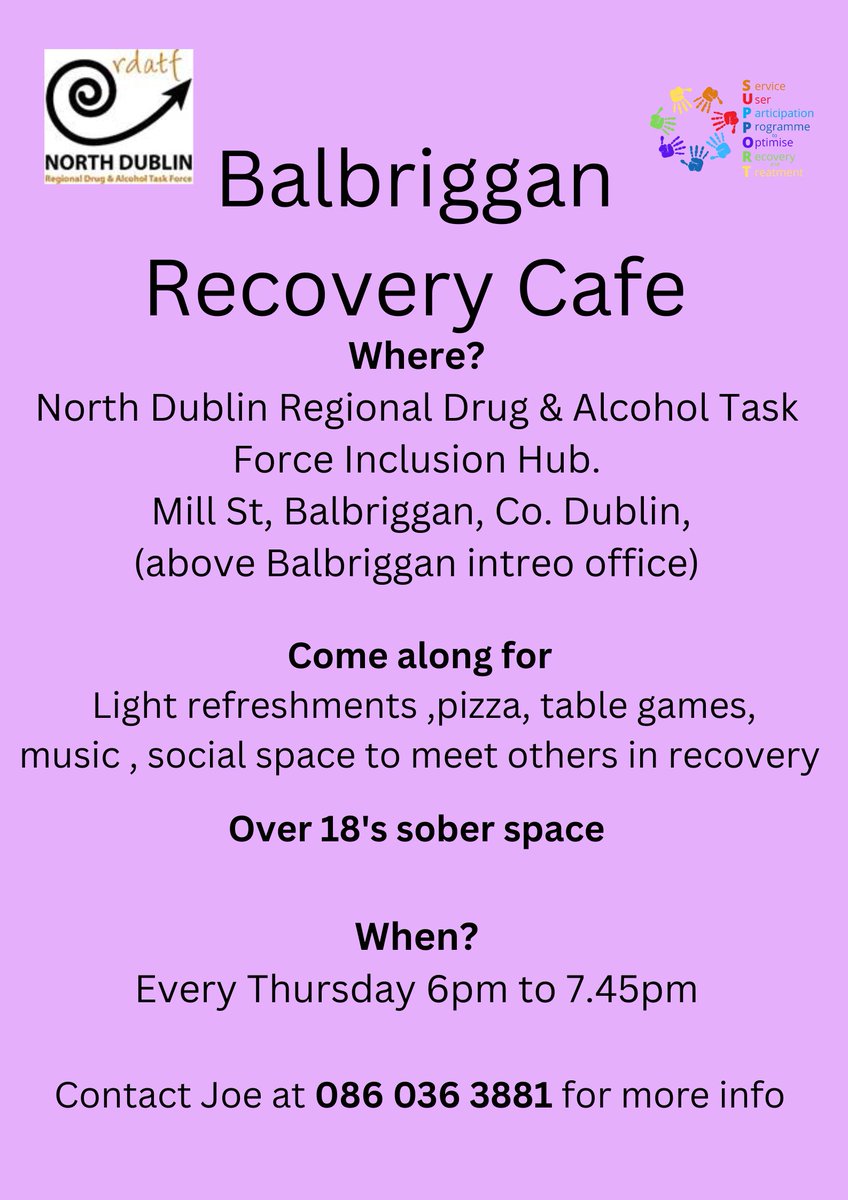 SUPPORT Dublin (@supportdublin1) on Twitter photo Just a reminder that the Recovery Cafe is every Thursday in Balbriggan. <a href="/northdublinrdtf/">NrtDublin Drug&AlcTF</a> Just a reminder that the Recovery Cafe is every Thursday in Balbriggan. <a href="/northdublinrdtf/">NrtDublin Drug&AlcTF</a>