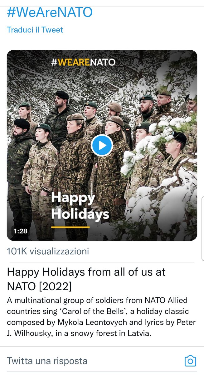 giovannidalloli's tweet image. Bello che i militari dei Paesi membri della,NATO dislocati n Lituania offrano questo canto natalizio di origine ucraina.

Il compositore ucraino fu ucciso nel 1921 da un membro della Ceka, polizia segreta sovietica.