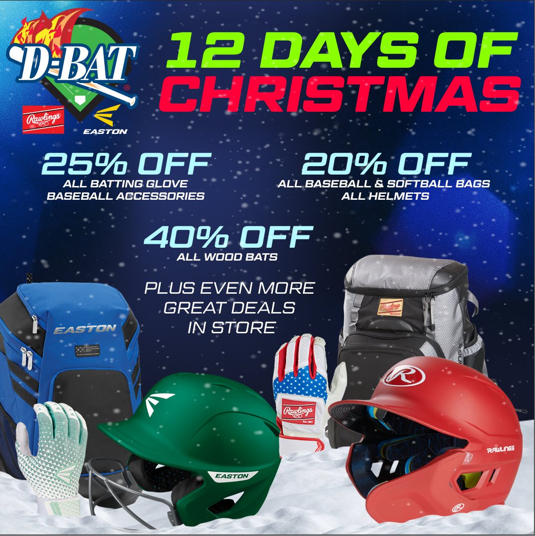 Rawlings x Easton 12 Days of Christmas Sale is here! Checkout your local D-BAT x Rawlings Proshop to take advantage of these deals. Valid until 12/24. Find your local Rawlings Proshop here: rawlings.com/stores?showMap…