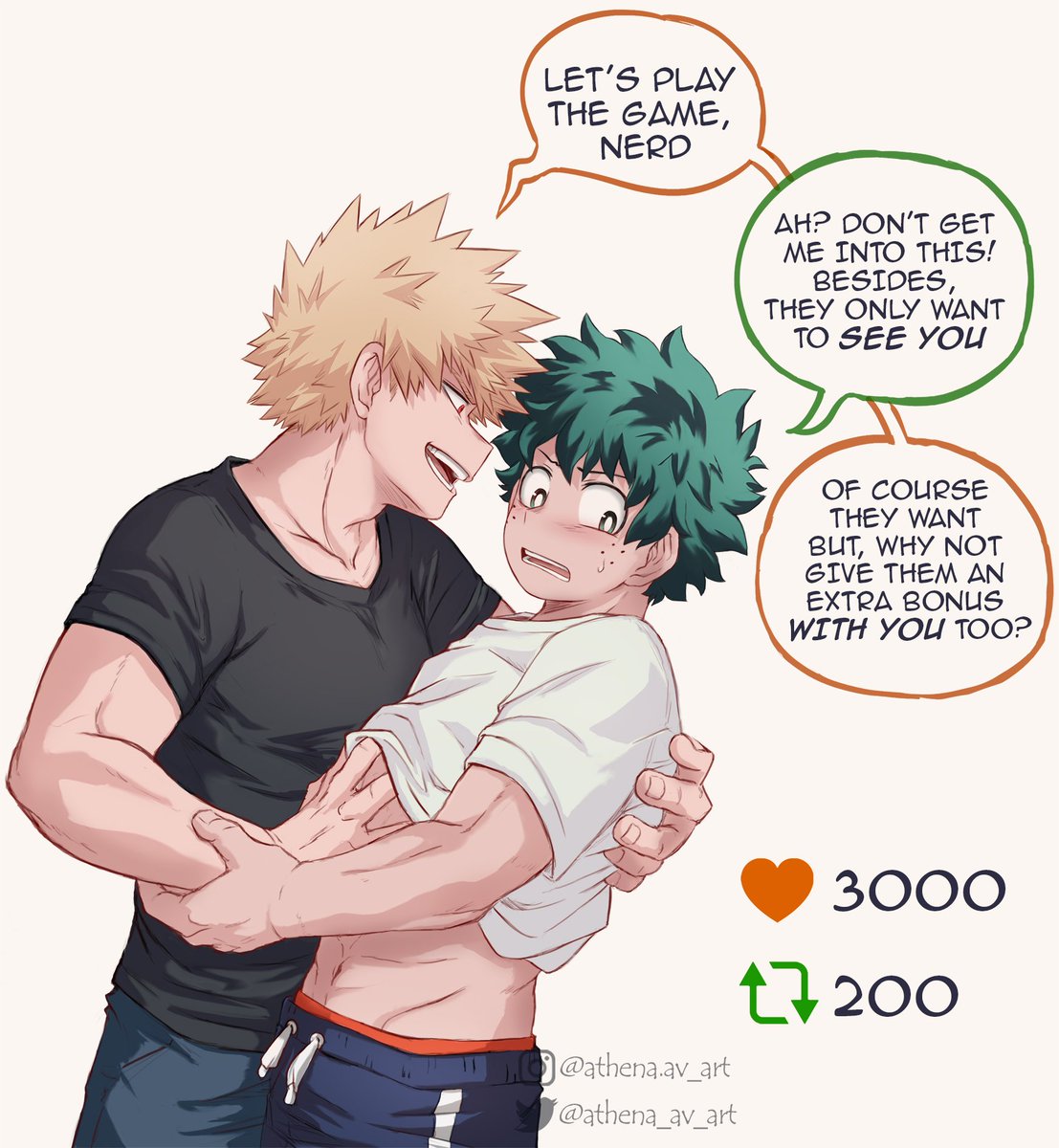 Maybe the time to draw something horny (and nsfw) for the very first time has come? 👀 Well...all depends on you guys 🙈 Let's play the BkDk Strip Game! 💚🧡 Deku will play or...? 👀
.
#bkdk #bakudeku #ktdk #KatsukiBakugo #katsuki #deku #bakugou #IzukuMidoriya #izuku