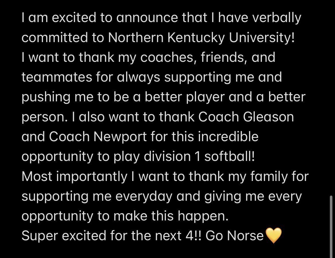MHeinecke2024's tweet photo. NORSE UP💛🖤@NKUNorseSB @NKUSBCoachG @MorganNewport18 @WildcatsChi06 @LakeCentralSB @coachprince27 @CoachGinaKus https://t.co/ns16GHldE0