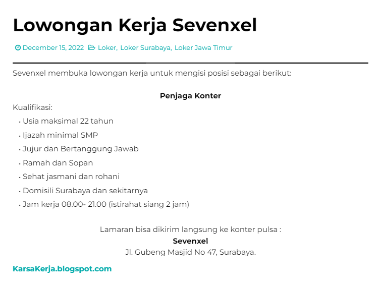KarsaKerja's tweet photo. Lowongan Kerja Surabaya di Sevenxel, posisi Penjaga Konter.
Lihat: https://t.co/u8xucJu2uG

#lokerSurabaya #Konter #PenjagaKonter #Sevenxel https://t.co/DfsFAstUFR