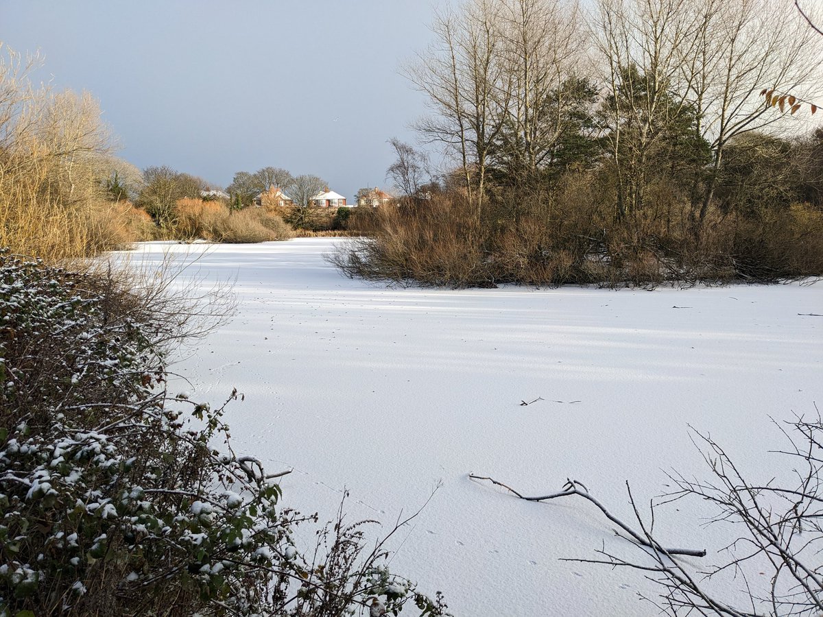 Snow lying over the frozen lake at #MardenQuarry today - something I've never seen here before! 😯❄️ #WhitleyBay #Cullercoats