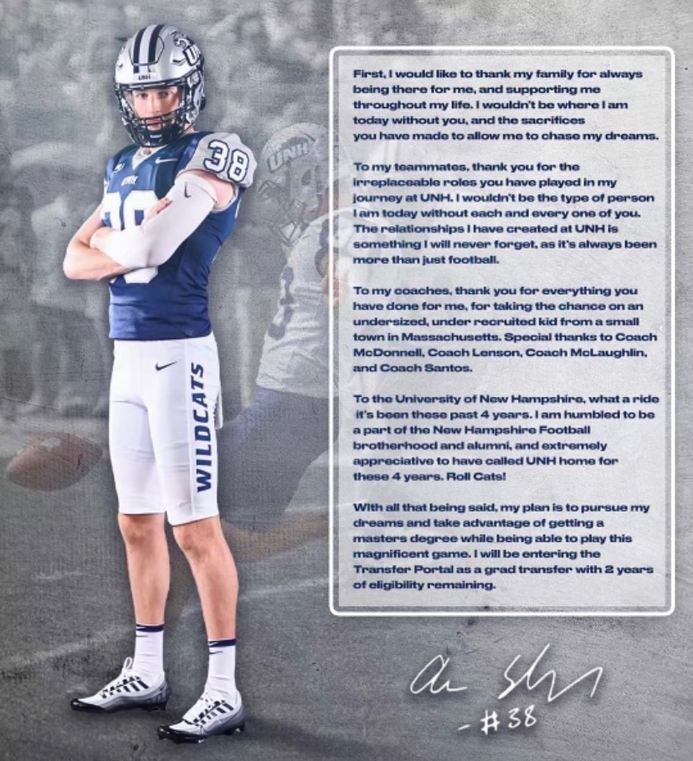acadogan3's tweet image. Officially in the transfer portal with 2 years of eligibility remaining. 
Beyond blessed for the past 4 @UNH_Football, excited for the future!!