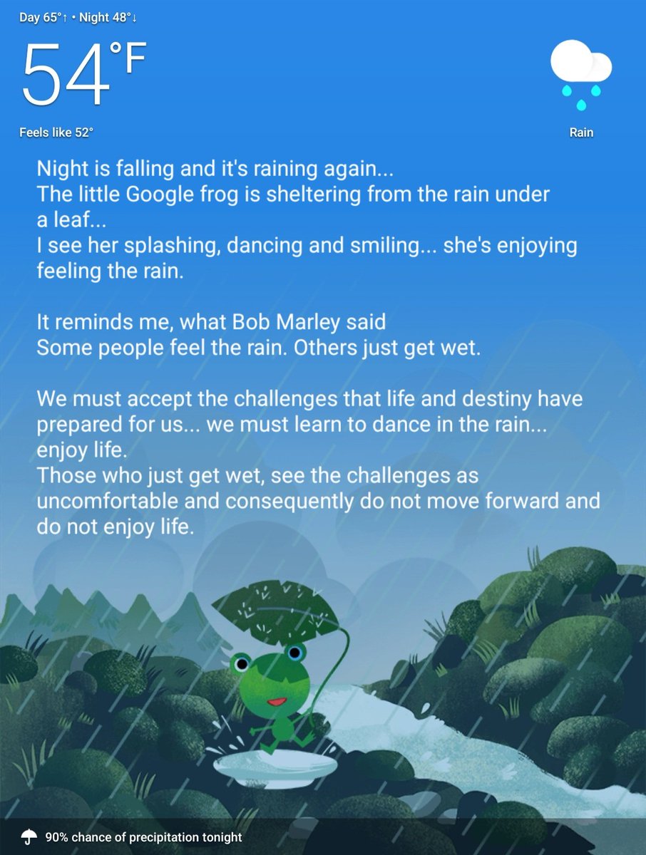 TAEVisionCEO's tweet photo. A tweet in an image...
Some people feel the rain. Others just get wet.
- Bob Marley
#GoogleFrog #BobMarley #Rain #LifeChallenges https://t.co/4W2s8qX94e