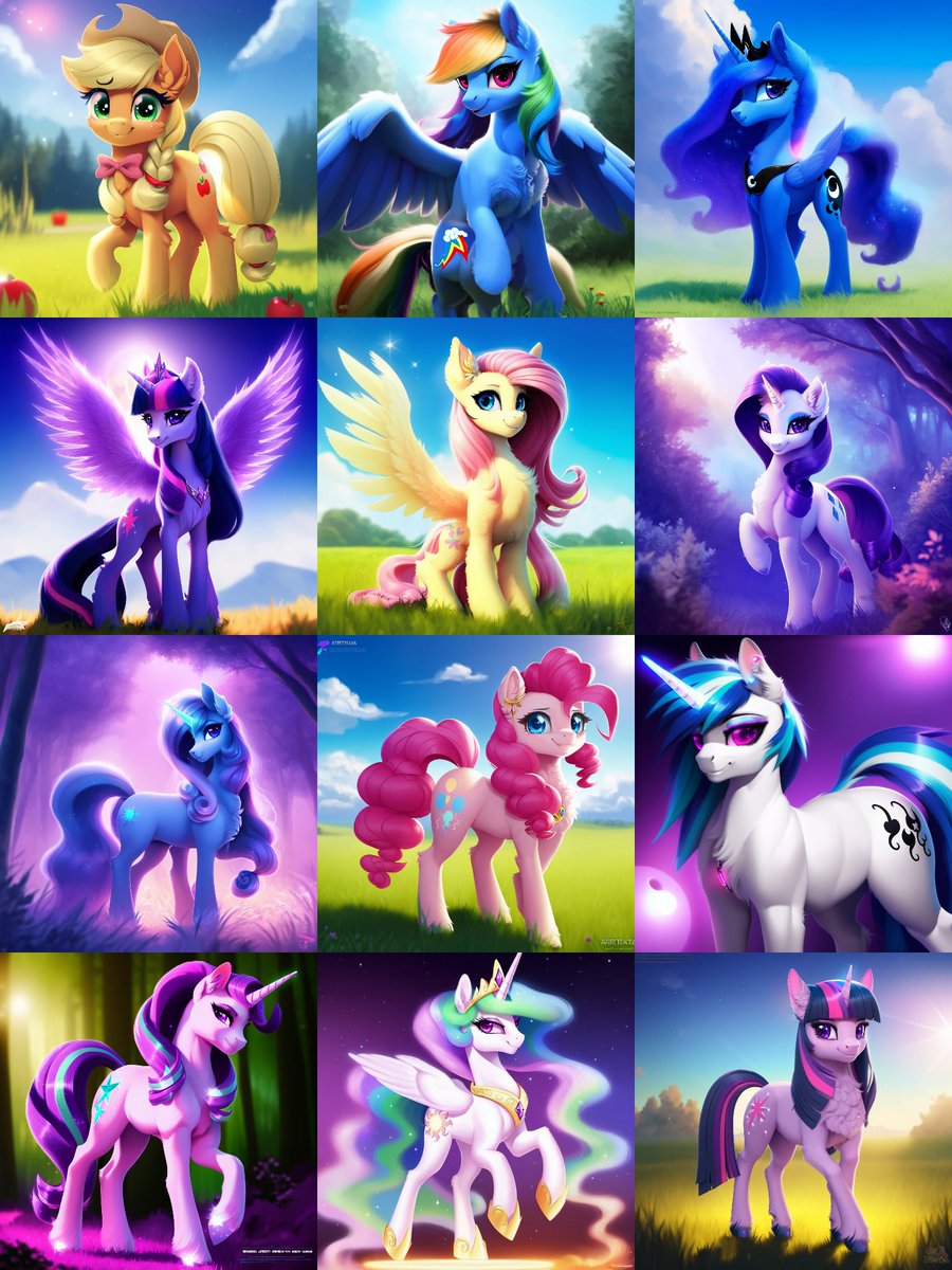 AstraliteHeart's tweet photo. Images from pony diffusion v3 alpha by @EpsilonWolf1
#stablediffusion #aiart #aiartist #mlp #stablediffusionart https://t.co/sndCmD1wfx