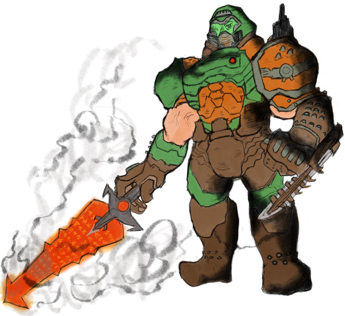 Diamondoove's tweet photo. This here’s was a special request for someone! I don’t really draw guys too much so I needed the practice #DoomEternal #doomslayer https://t.co/L7lHJKRRE3