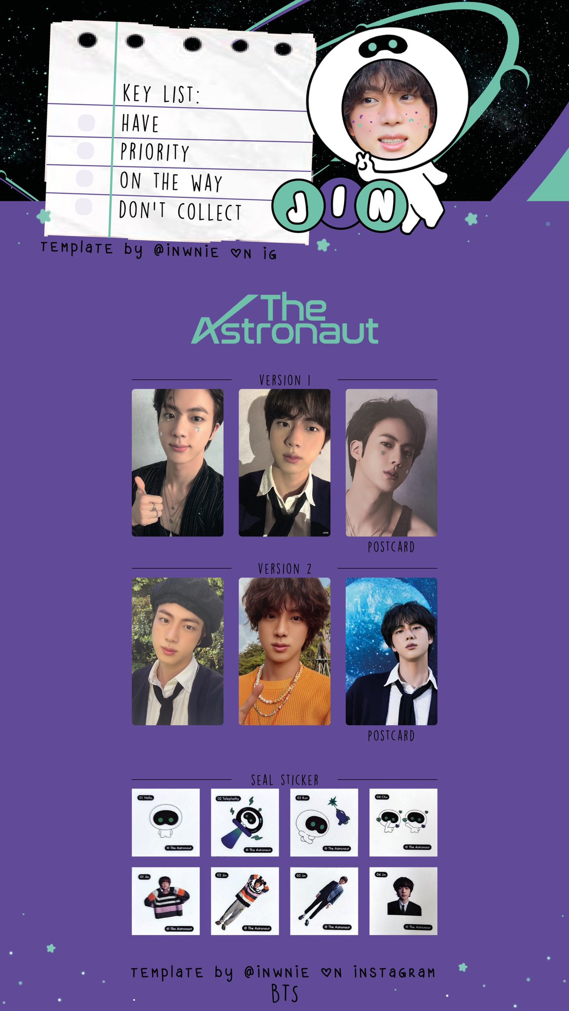 The Astronaut Jin JPFC特典トレカ　2点 ジン The Astronaut JPFC 購入特典 トレカ 2枚 BTS 公式 - メルカリ