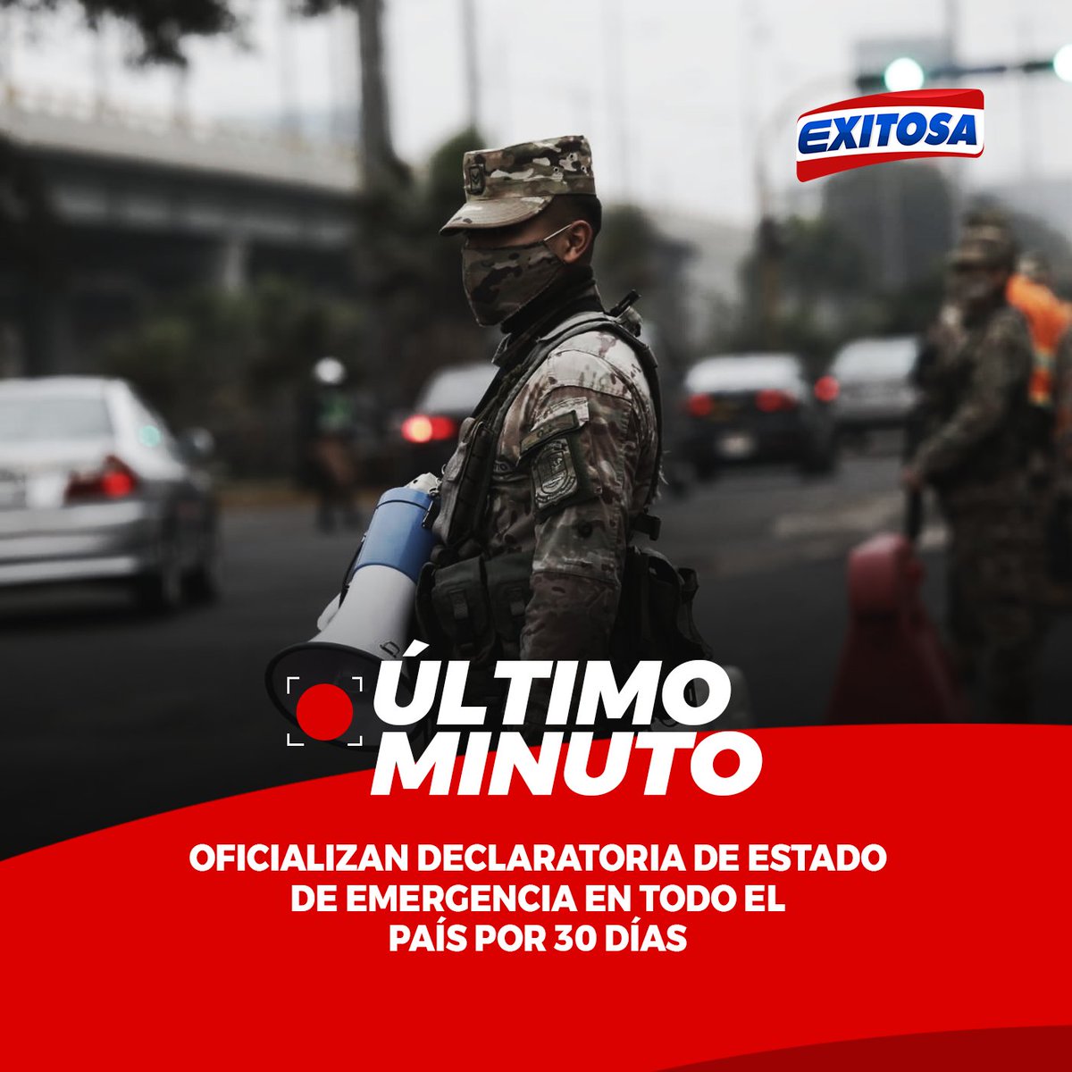 exitosape's tweet photo. 🔴🔵#URGENTE | El Gobierno publicó el Decreto Supremo que establece el estado de emergencia a nivel nacional por 30 días calendario, debido a la ola de actos violentos registrados en diferentes puntos del país. https://t.co/z02WgMVLfv