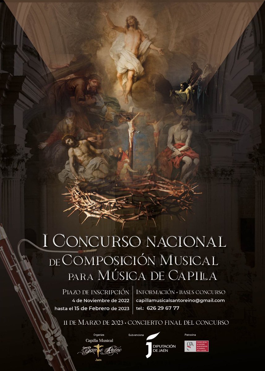 I concurso de Composición de Música Capilla, amplia plazo de entrega de composiciones hasta el 15 de Febrero. 

Para todos todos aquellos interesados en las bases del concurso, se facilita este enlace para su descarga:
drive.google.com/file/d/1VxiSOE…

Rogamos máxima difusión.