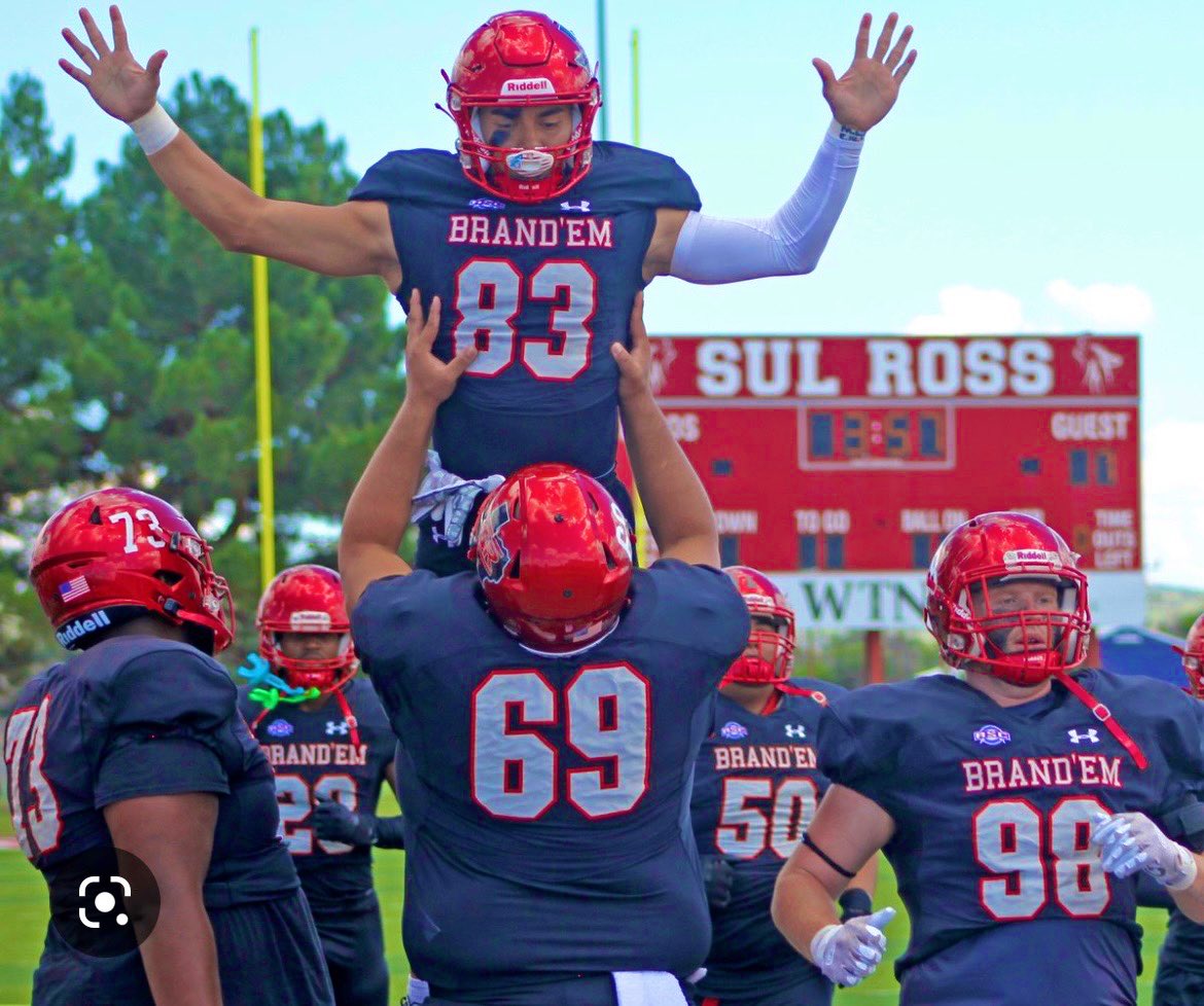 BenShlemon's tweet photo. #AGTG After a great conversation with @CoachE_Daniels, I am blessed to receive an offer from Sul Ross State University 🔴#LoboSRise #RideForTheBrand #BrandEm @NolanCatholicFB @COACHZOO88 @Karduino_7 @CoachCalaisNC https://t.co/aq2vII221q