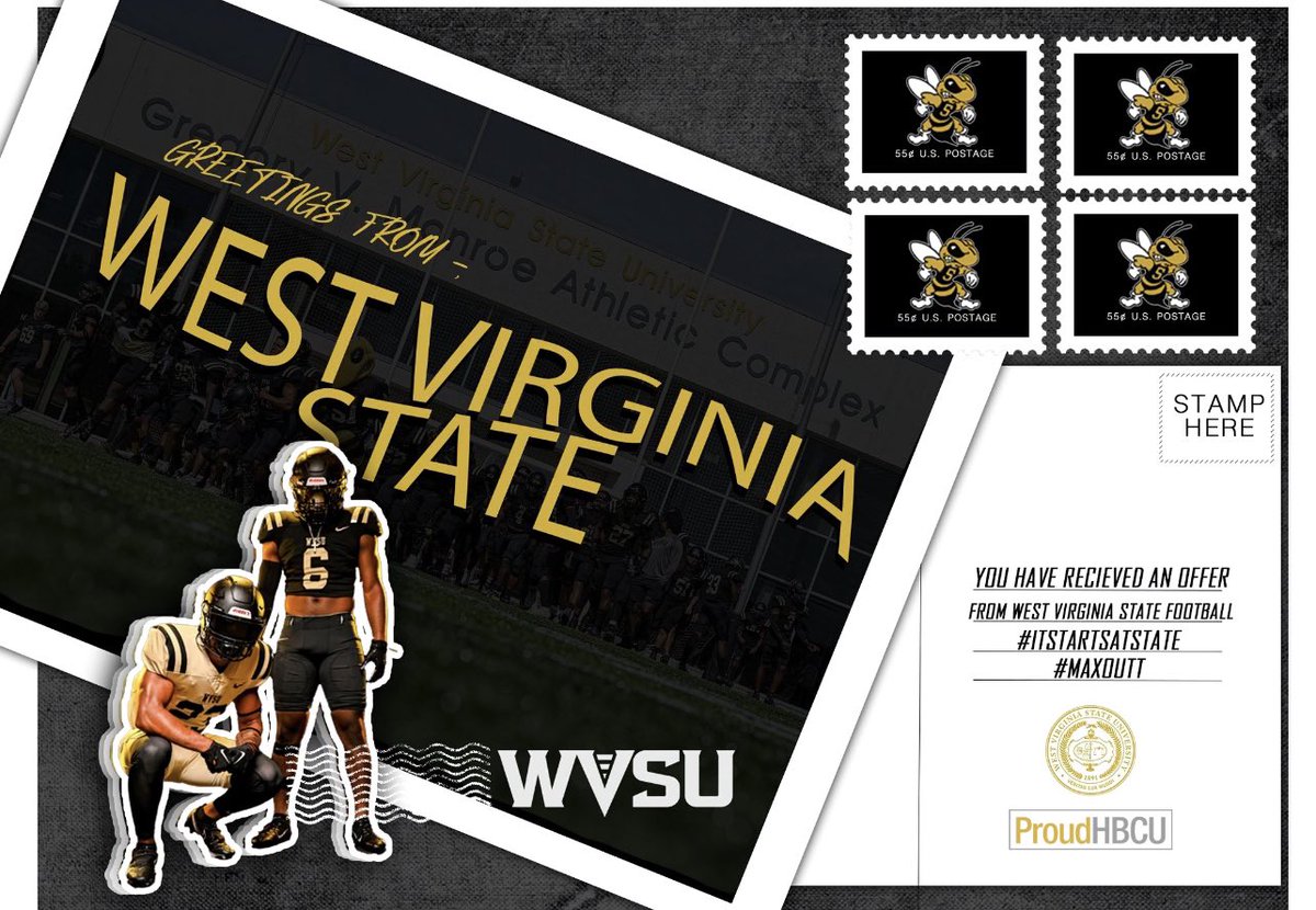 CantStopTerry's tweet photo. Blessed to receive an offer from @WvsuFootball Thank you @JasonPratt89 ⚫️🟡! @HartleyFootball https://t.co/taENDzZh6N