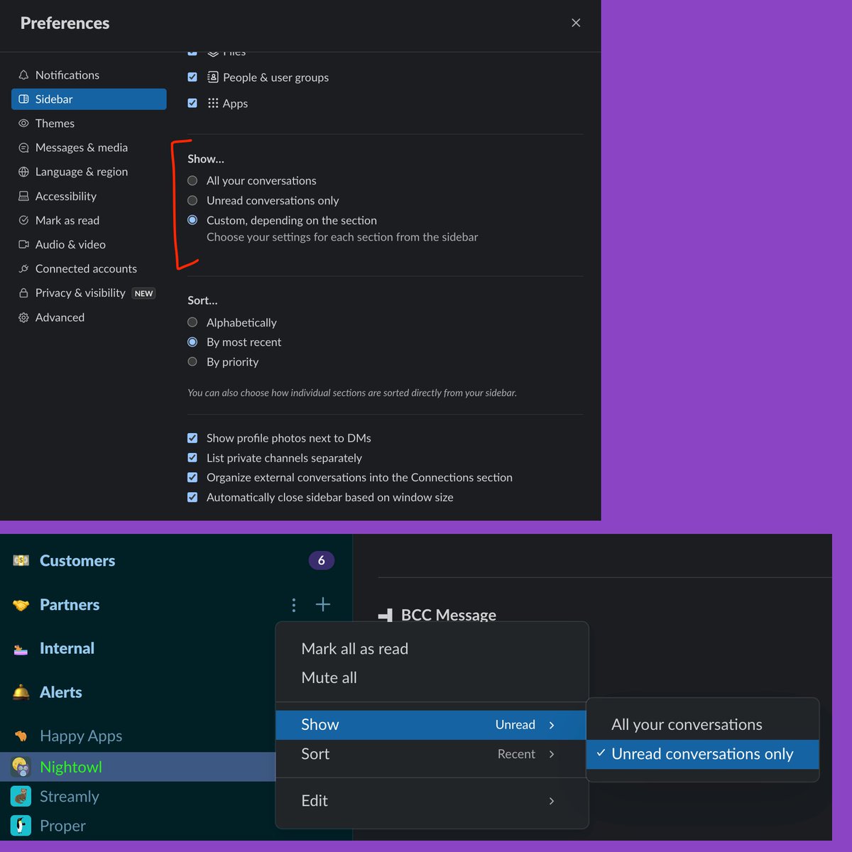 happybara_io's tweet image. We actually love having our customers in #slackconnect channels - our Slack apps do have live, in-app support but Connect makes life so much easier.  Though I suppose it&apos;s all a matter of preference... 😉

 @SlackHQ gives you a lot of agency in how you organize your Sidebar.