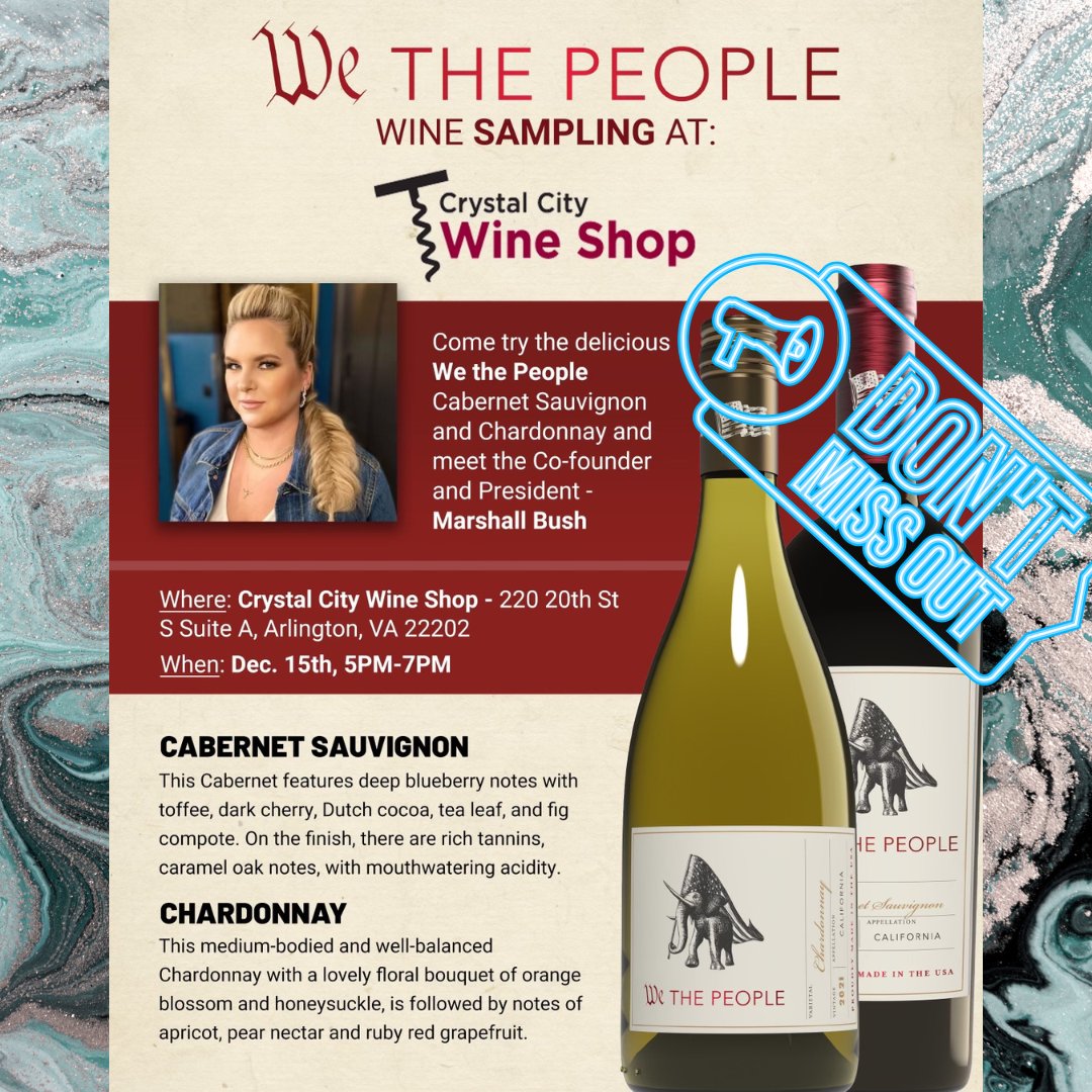 Special Tasting &amp; Bottle Signing! Thursday 5-7p 🍇🍇 - mailchi.mp/crystalcitywin…

#WineTasting #CaliforniaWine #Chardonnay #CabernetSauvignon #CrystalCityWine #LoveNationalLanding #Veterans #WorkingWarriors #WhiteWine #RedWine #Cheers