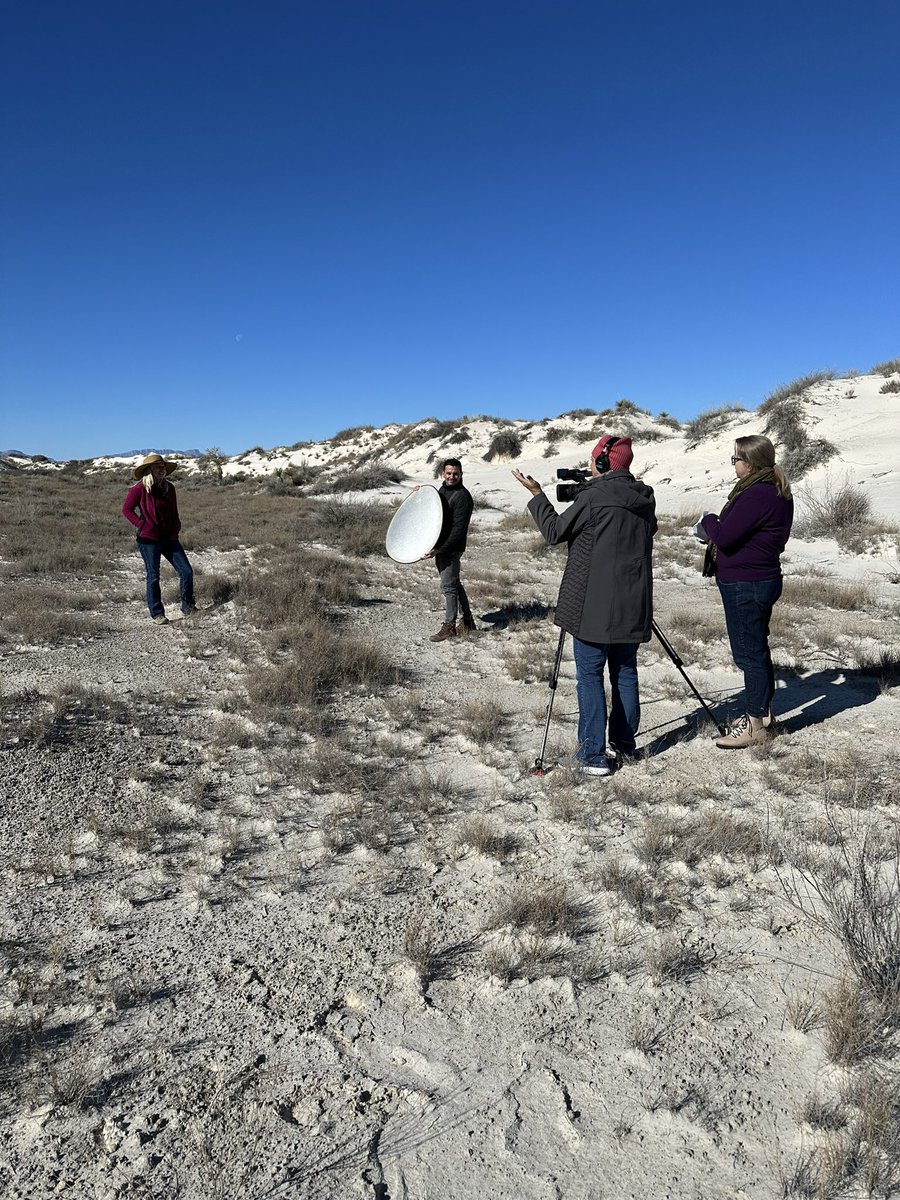 Biocrusts - biomes in the soil made of minerals and microorganisms - are fascinating! Microbes lay dormant, and when they get rain, they reanimate… springing to life. Grateful to <a href="/DrylandAlgae/">Nicole Pietrasiak</a> and <a href="/WhiteSandNps/">White Sands National Park</a>  for the chance to tell their story in VR app. First shoot today!