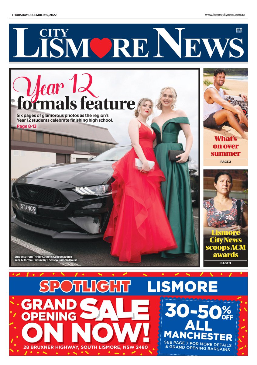December 15 edition of Lismore City News has:
# Six pages of Year 12 formals pictures
# Lismore City News scoops ACM awards
# Nats candidate supports voice to parliament