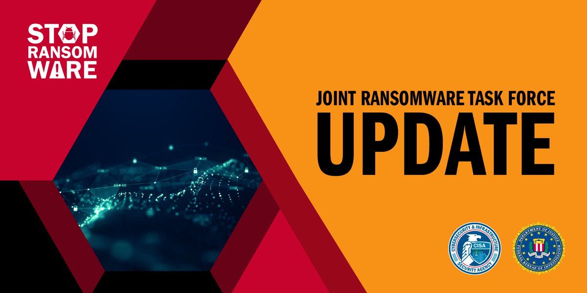 CISAJen's tweet photo. 👉Ransomware continues to impact businesses &amp; orgs of every size. Our @CISAgov team, along w/our partners @FBI, convened the JOINT RANSOMWARE TASK FORCE today to discuss steps to drive measurable progress to #StopRansomware. Learn more at https://t.co/rrhe7pWb5t https://t.co/Ho0wOdeCYR