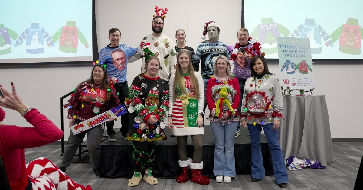 dandh's tweet photo. It was a fun and festive day at the D&amp;H headquarters. ☃ We hosted hundreds of D&amp;H Employee Co-Owners for a holiday lunch, cheerful gift exchanges, and our annual ugly sweater contest.
#HappyHolidays #BuiltForGiving #TogetherUnstoppable https://t.co/377OZbV1WP