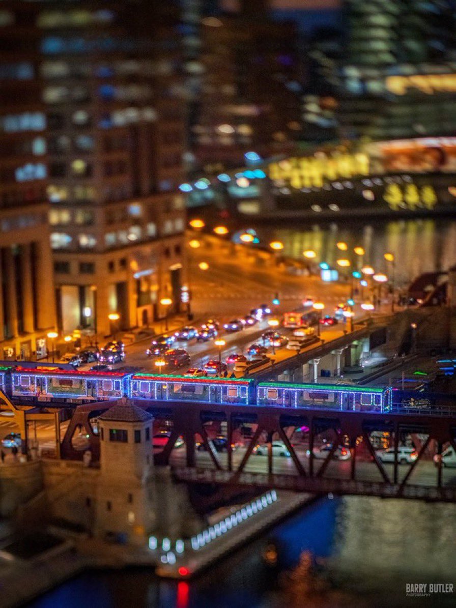 I ❤️ my city! Holiday train passes over Chicago river.  <a href="/ChicagoHolidays/">LightUpYourHolidays</a>