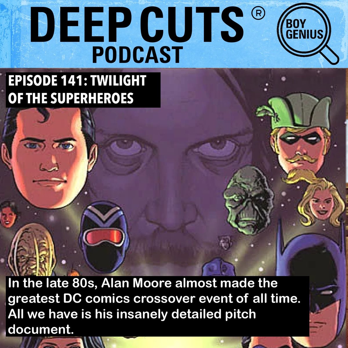 deepcutspod_'s tweet photo. https://t.co/NzQOEQ7qPZ In the late 80s, Alan Moore almost made the greatest DC comics crossover event of all time. All we have is his insanely detailed pitch document. https://t.co/JEABZuOANl