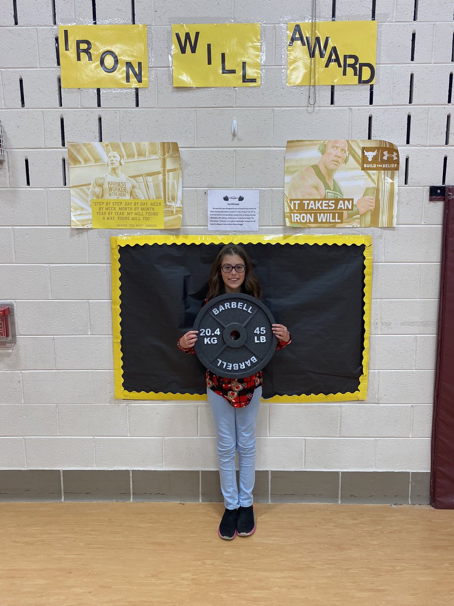 First two <a href="/ParksideES/">Parkside Elementary</a> students to earn their spot on the Iron Will Award wall! <a href="/TheRock/">Dwayne Johnson</a> is a true inspiration to me for creating this💪