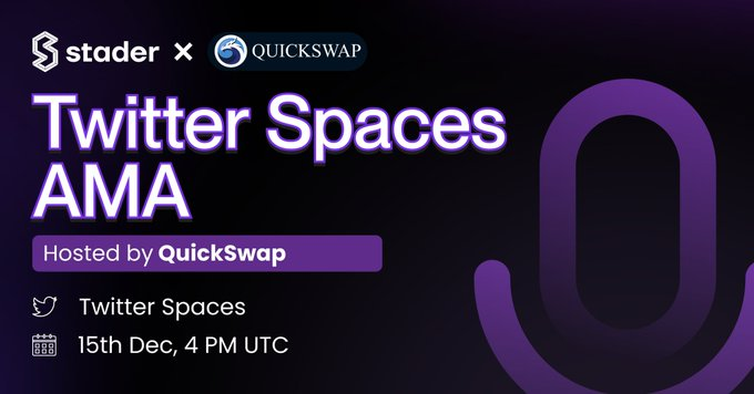 FLS_News_1's tweet photo. 🐉 @Stader_polygon will be having a twitter space AMA with @QuickswapDEX

🗓️December 15, 4PM UTC

🐉 #StaderLabs is building decentralized financial protocols and applications for efficient stake management on public blockchain networks.

🧩Venue:
https://t.co/HURGXdb4nB https://t.co/8S4F5sULnV